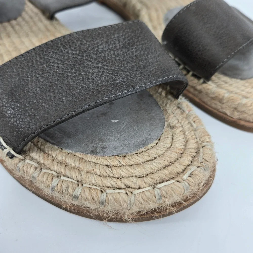 Eileen Fisher Willow Brown Leather Espadrille Flat Slingback Sandals Size 8 VGUC